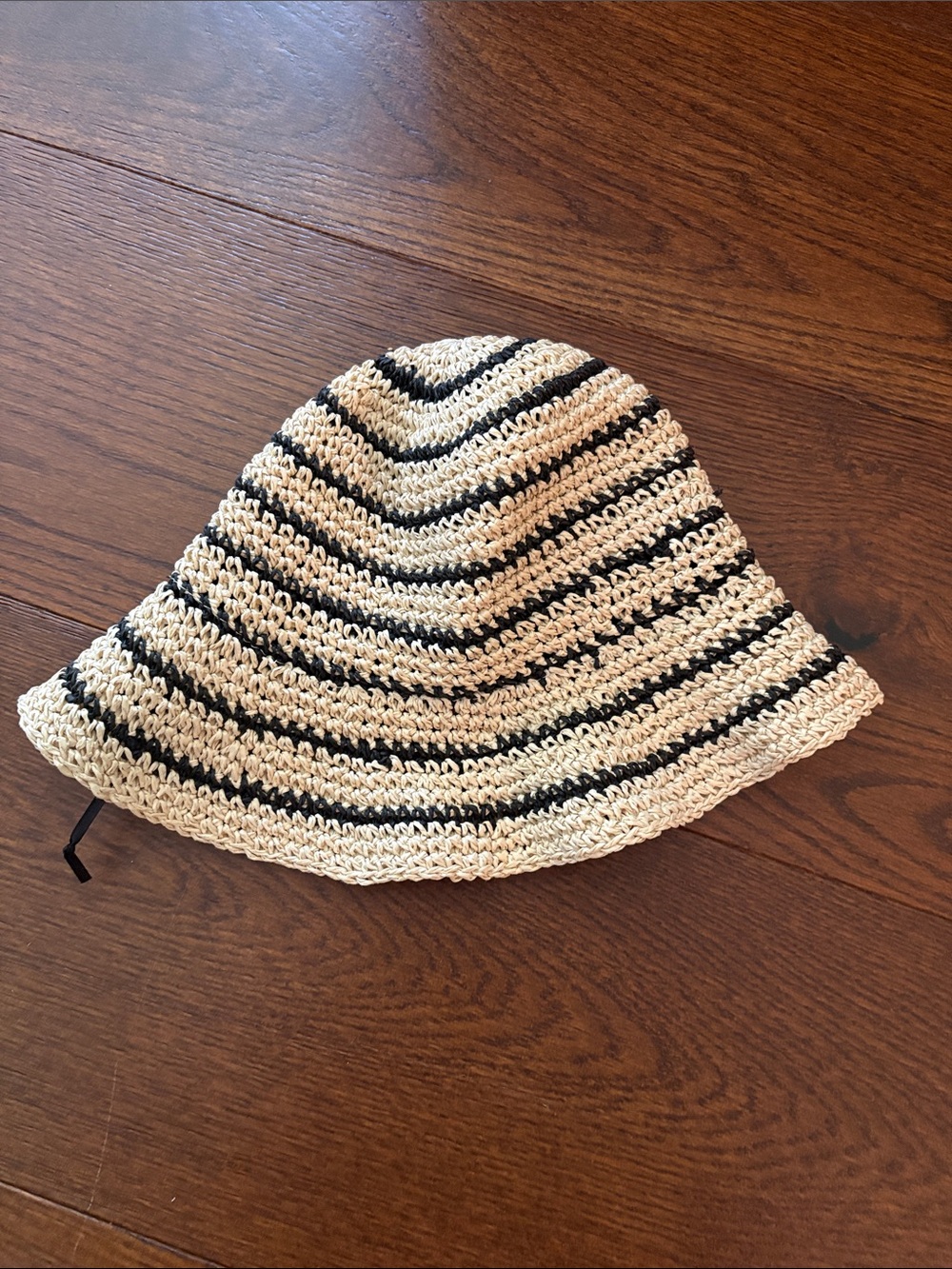 Bruno Magli Raffia Crochet Bucket Hat - Black & Cream Stripe